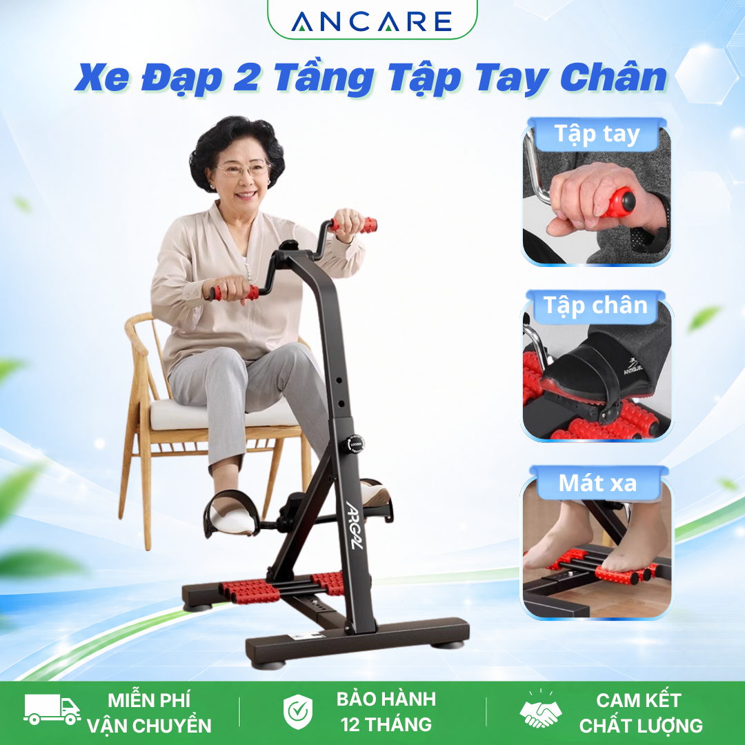 Xe đạp 2 tầng tập vận động tay chân tại nhà cho người già, người sau tai biến