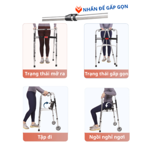 Alternative view of Khung Tập Đi – Đứng 2 Chế Độ Có Ghế Ngồi, Bánh Xe – Gấp Gọn, Hỗ Trợ Người Già, Người Tai Biến