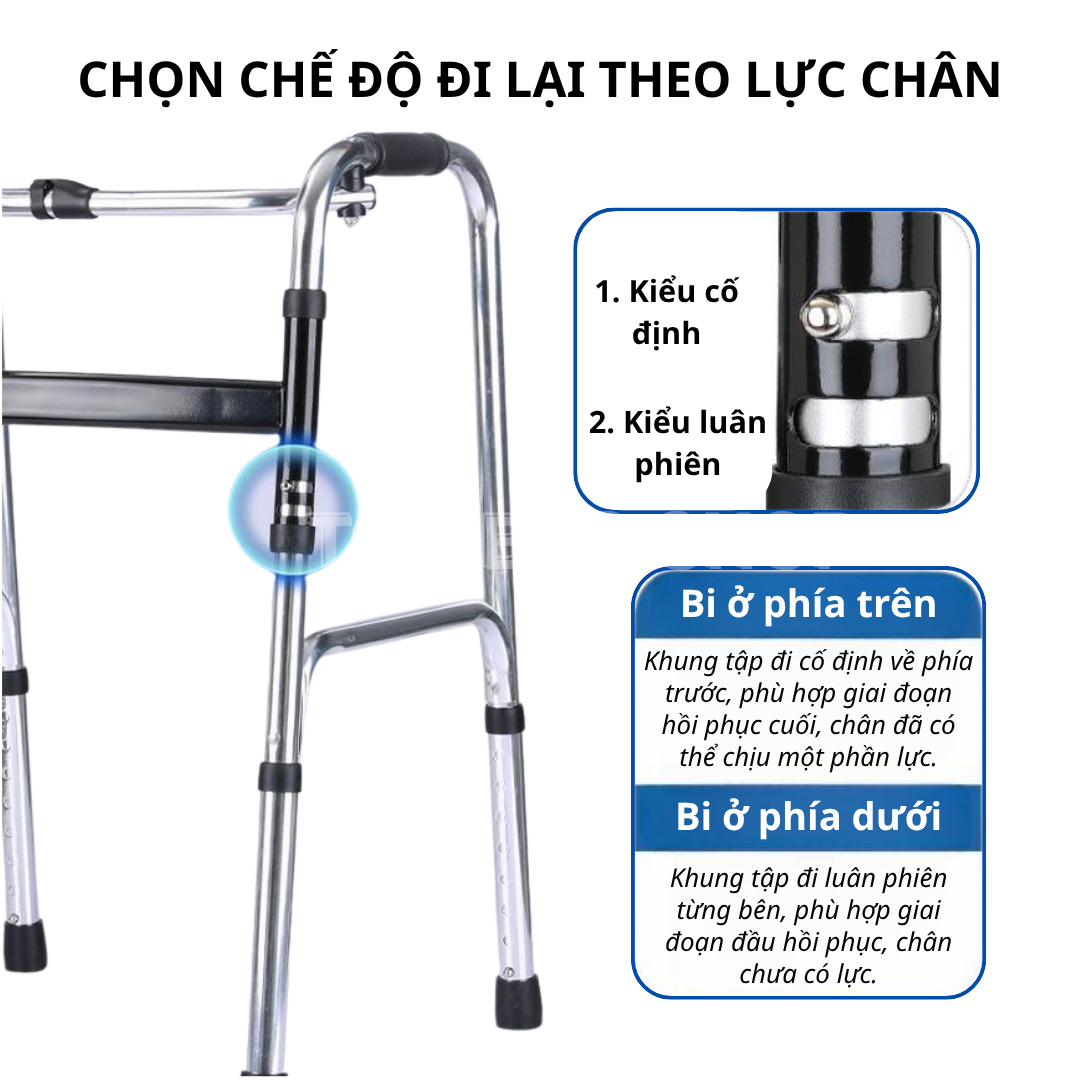 Khung Tập Đi – Đứng 2 Chế Độ Có Ghế Ngồi, Bánh Xe – Gấp Gọn, Hỗ Trợ Người Già, Người Tai Biến - Ảnh 4