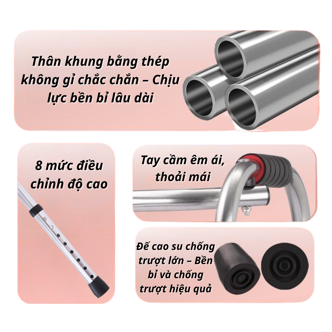 Khung Tập Đi – Đứng 2 Chế Độ Có Ghế Ngồi, Bánh Xe – Gấp Gọn, Hỗ Trợ Người Già, Người Tai Biến - Ảnh 5